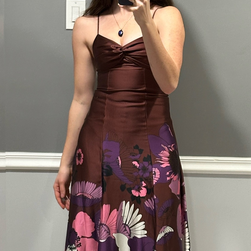 Express Brown and Pink Floral Maxi Dress